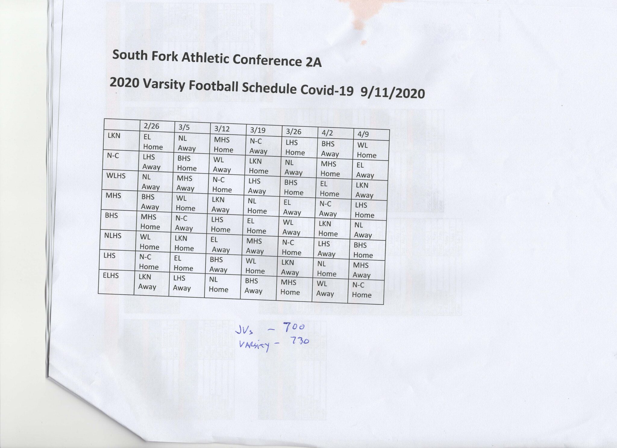 SOUTH FORK 2A: Varsity football schedule; season opens Feb. 26, 2021 SOUTH FORK 2A: Varsity football schedule; season opens Feb. 26, 2021